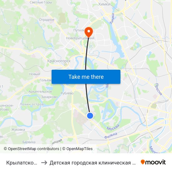 Крылатское (Krylatskoe) to Детская городская клиническая больница имени З.А. Башляевой map