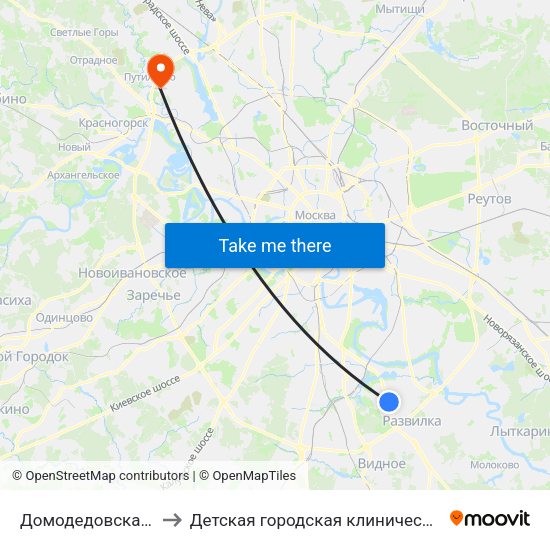 Домодедовская (Domodedovskaya) to Детская городская клиническая больница имени З.А. Башляевой map
