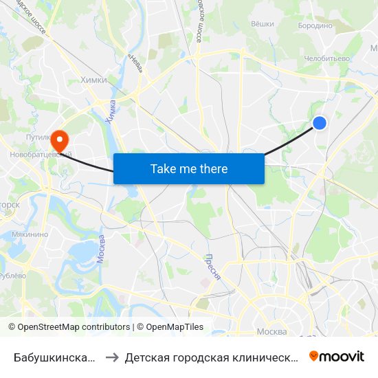 Бабушкинская (Babushkinskaya) to Детская городская клиническая больница имени З.А. Башляевой map