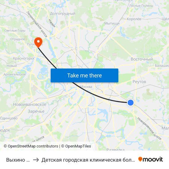 Выхино (Vykhino) to Детская городская клиническая больница имени З.А. Башляевой map