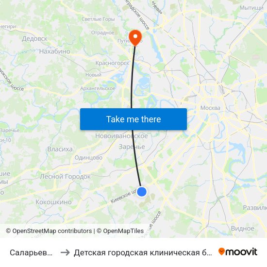 Саларьево (Salaryevo) to Детская городская клиническая больница имени З.А. Башляевой map