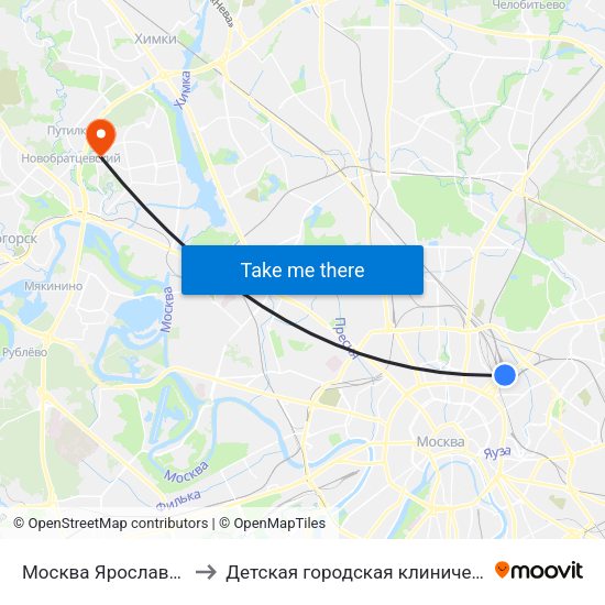 Москва Ярославская (Yaroslavsky Station) to Детская городская клиническая больница имени З.А. Башляевой map