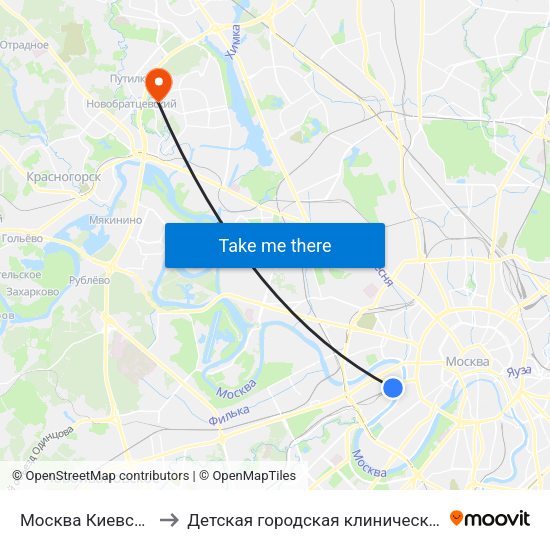 Москва Киевская (Kievsky Station) to Детская городская клиническая больница имени З.А. Башляевой map
