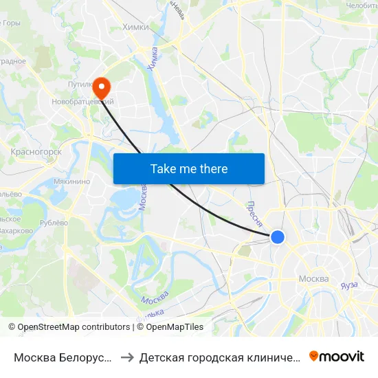 Москва Белорусская (Belorussky Station) to Детская городская клиническая больница имени З.А. Башляевой map