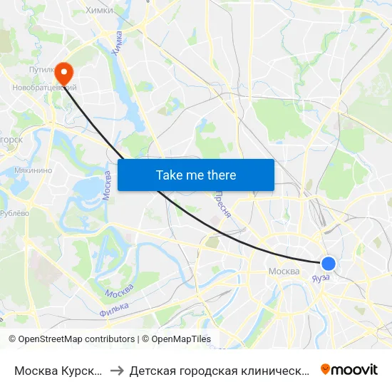 Москва Курская (Kursky Station) to Детская городская клиническая больница имени З.А. Башляевой map