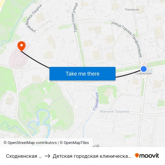 Сходненская (Skhodnenskaya) to Детская городская клиническая больница имени З.А. Башляевой map