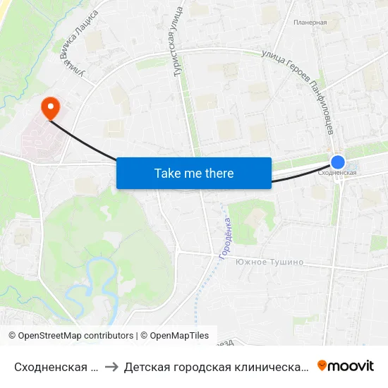 Сходненская (Skhodnenskaya) to Детская городская клиническая больница имени З.А. Башляевой map
