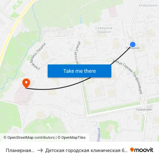 Планерная (Planernaya) to Детская городская клиническая больница имени З.А. Башляевой map