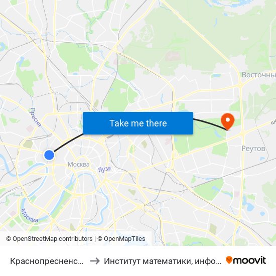 Краснопресненская (Krasnopresnenskaya) to Институт математики, информатики и естественных наук - МГПУ map