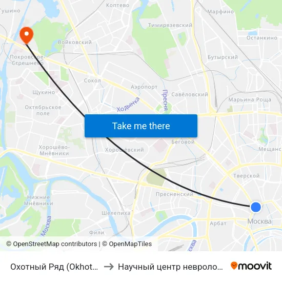 Охотный Ряд (Okhotny Ryad) to Научный центр неврологии РАМН map