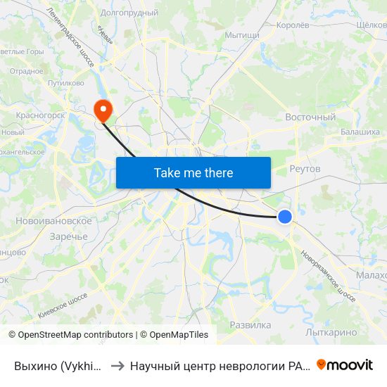 Выхино (Vykhino) to Научный центр неврологии РАМН map