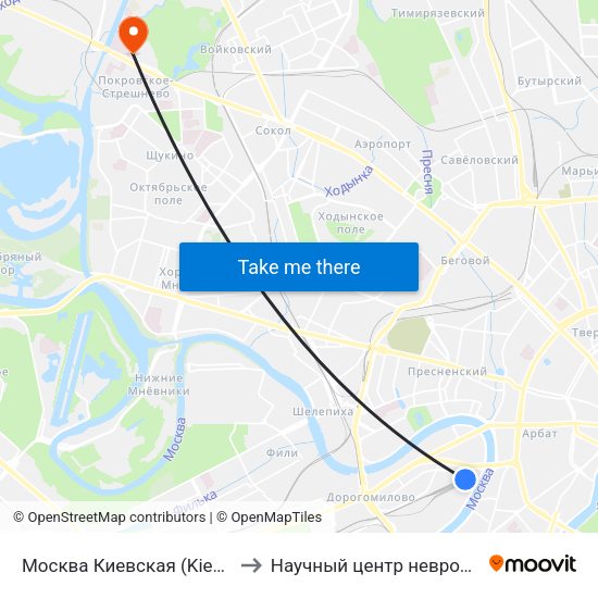 Москва Киевская (Kievsky Station) to Научный центр неврологии РАМН map