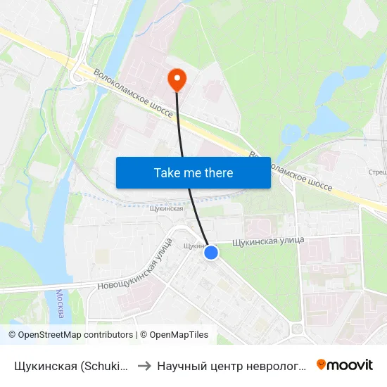 Щукинская (Schukinskaya) to Научный центр неврологии РАМН map