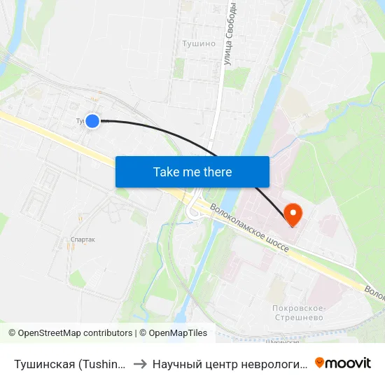 Тушинская (Tushinskaya) to Научный центр неврологии РАМН map
