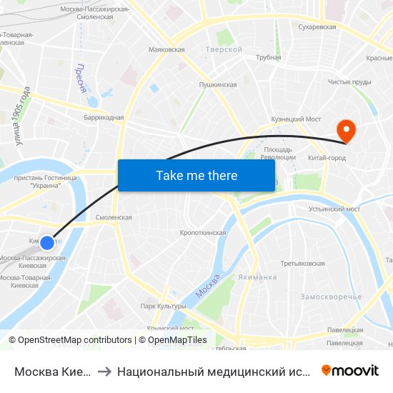 Москва Киевская (Kievsky Station) to Национальный медицинский исследовательский центр профилактической медицины map