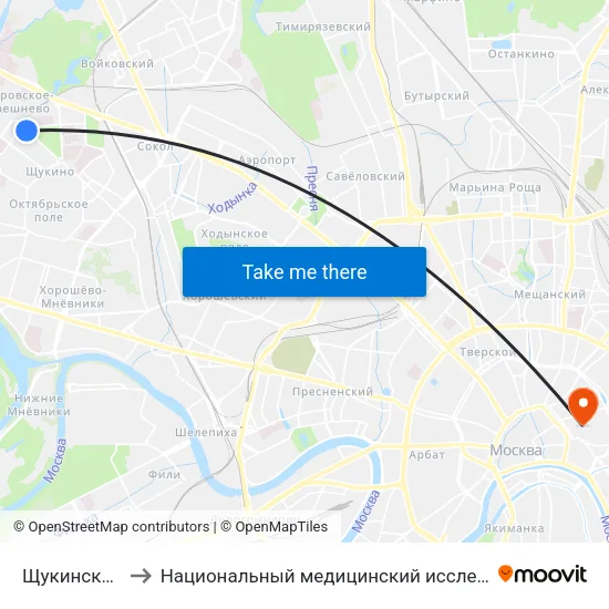 Щукинская (Schukinskaya) to Национальный медицинский исследовательский центр профилактической медицины map