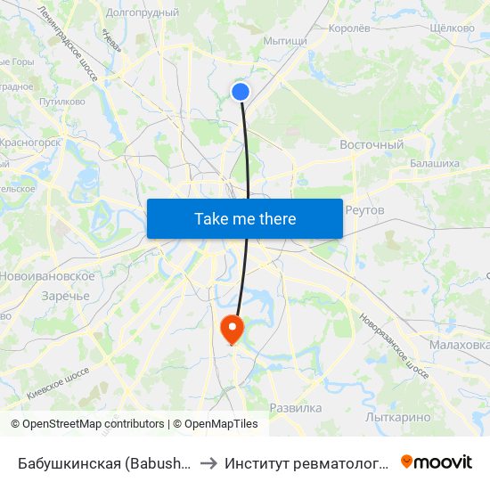 Бабушкинская (Babushkinskaya) to Институт ревматологии РАМН map