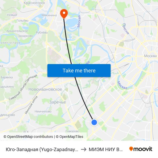 Юго-Западная (Yugo-Zapadnaya) to МИЭМ НИУ ВШЭ map