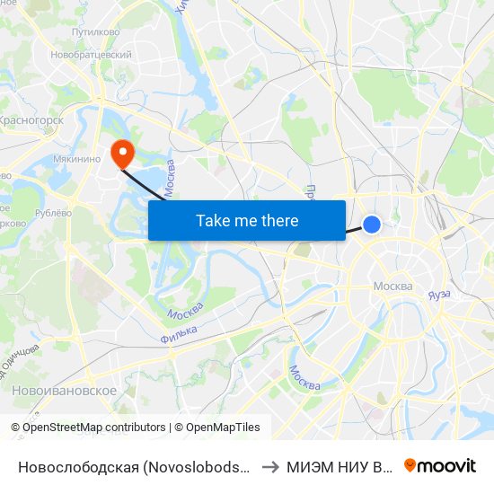 Новослободская (Novoslobodskaya) to МИЭМ НИУ ВШЭ map