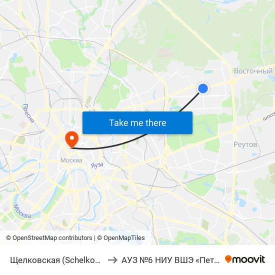 Щелковская (Schelkovskaya) to АУЗ №6 НИУ ВШЭ «Петровка» map