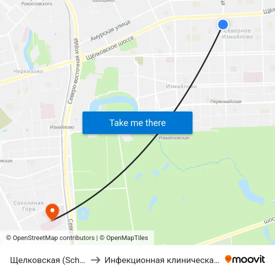 Щелковская (Schelkovskaya) to Инфекционная клиническая больница № 2 map