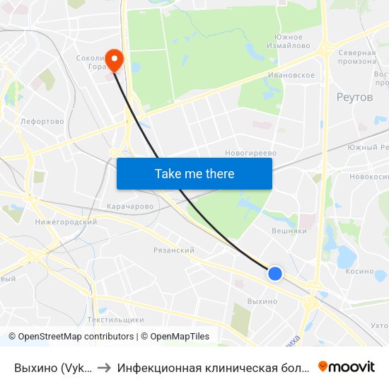 Выхино (Vykhino) to Инфекционная клиническая больница № 2 map
