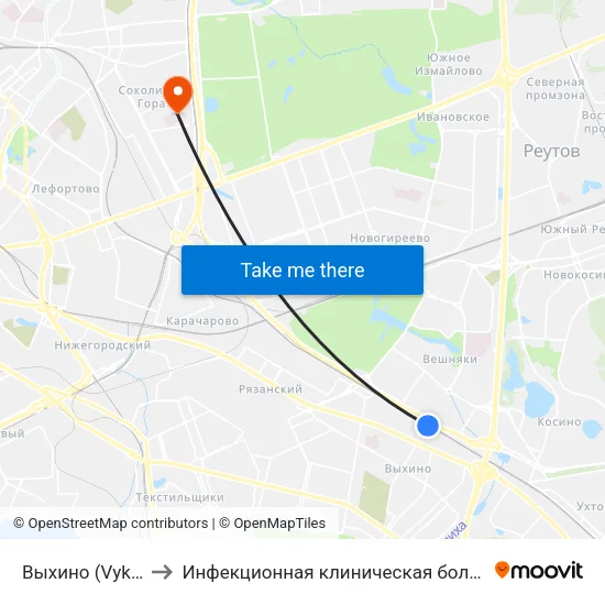 Выхино (Vykhino) to Инфекционная клиническая больница № 2 map