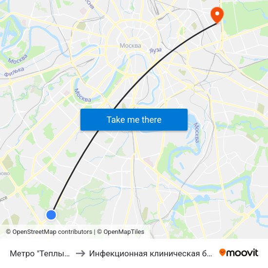 Метро "Теплый Стан" to Инфекционная клиническая больница № 2 map