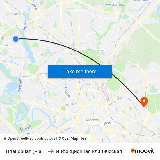 Планерная (Planernaya) to Инфекционная клиническая больница № 2 map