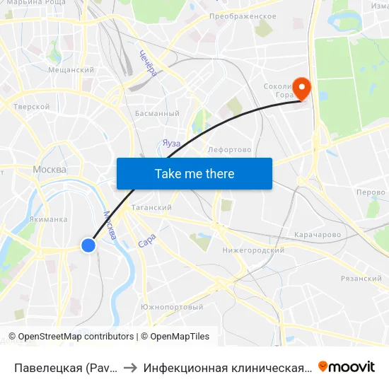 Павелецкая (Paveletskaya) to Инфекционная клиническая больница № 2 map