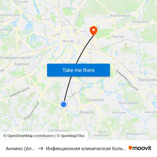 Аннино (Annino) to Инфекционная клиническая больница № 2 map
