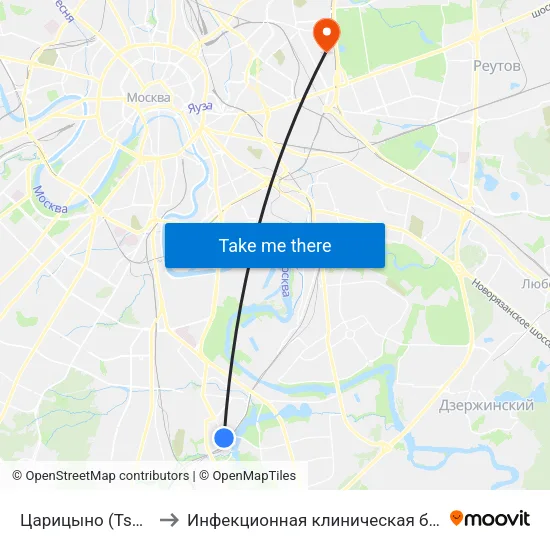 Царицыно (Tsaritsyno) to Инфекционная клиническая больница № 2 map