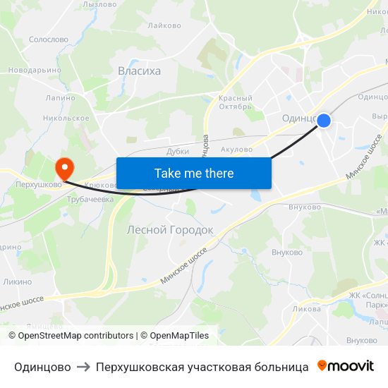 Одинцово to Перхушковская участковая больница map