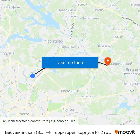 Бабушкинская (Babushkinskaya) to Территория корпуса № 2 госпиталя им. Бурденко map