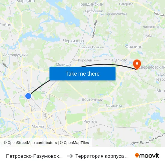 Петровско-Разумовская (Petrovsko-Razumovskaya) to Территория корпуса № 2 госпиталя им. Бурденко map