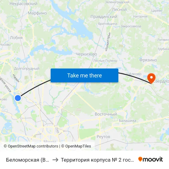 Беломорская (Belomorskaya) to Территория корпуса № 2 госпиталя им. Бурденко map