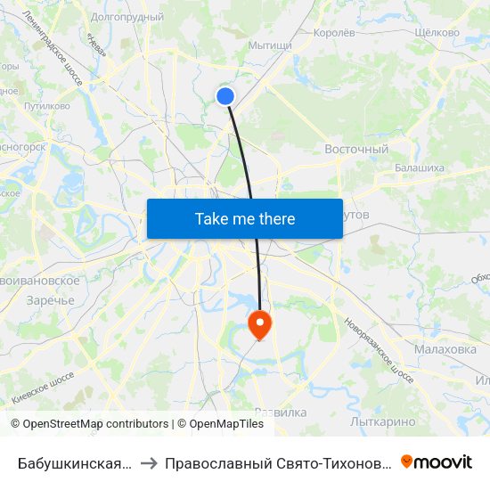 Бабушкинская (Babushkinskaya) to Православный Свято-Тихоновский гуманитарный университет map