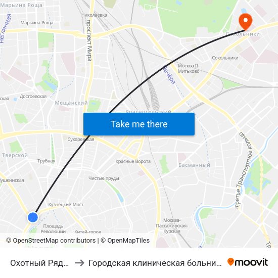 Охотный Ряд (Okhotny Ryad) to Городская клиническая больница имени братьев Бахрушиных map