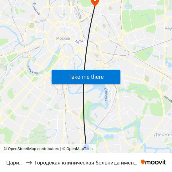 Царицыно to Городская клиническая больница имени братьев Бахрушиных map
