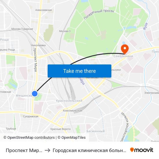 Проспект Мира (Prospekt Mira) to Городская клиническая больница имени братьев Бахрушиных map