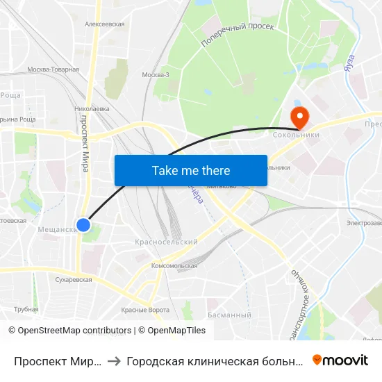 Проспект Мира (Prospekt Mira) to Городская клиническая больница имени братьев Бахрушиных map