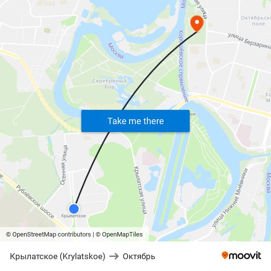 Крылатское (Krylatskoe) to Октябрь map