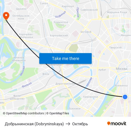 Добрынинская (Dobryninskaya) to Октябрь map