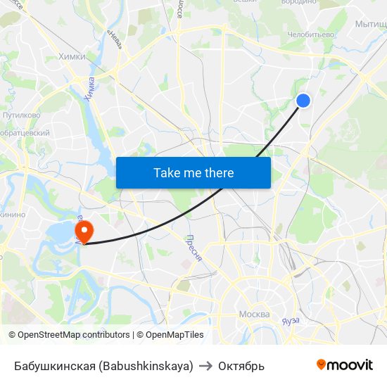 Бабушкинская (Babushkinskaya) to Октябрь map
