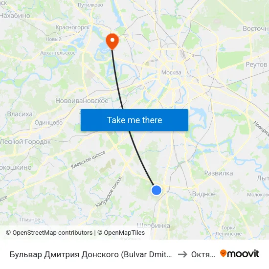 Бульвар Дмитрия Донского (Bulvar Dmitriya Donskogo) to Октябрь map