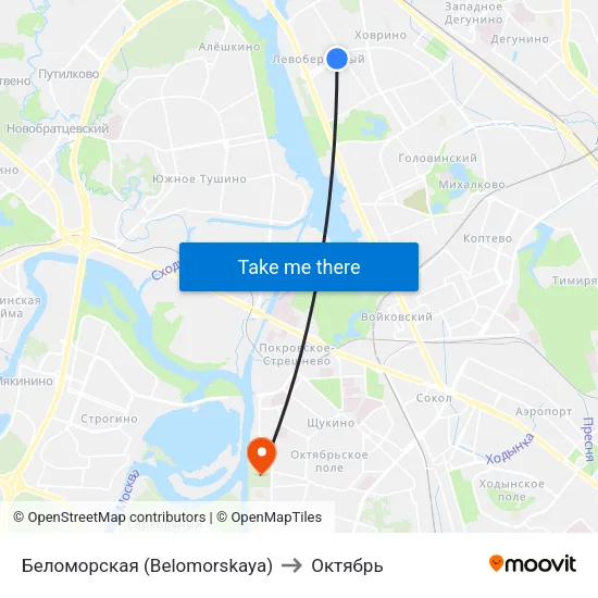Беломорская (Belomorskaya) to Октябрь map