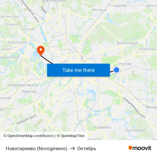 Новогиреево (Novogireevo) to Октябрь map