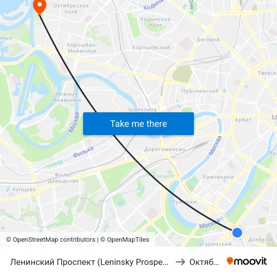Ленинский Проспект (Leninsky Prospekt) to Октябрь map