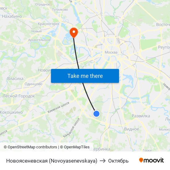 Новоясеневская (Novoyasenevskaya) to Октябрь map