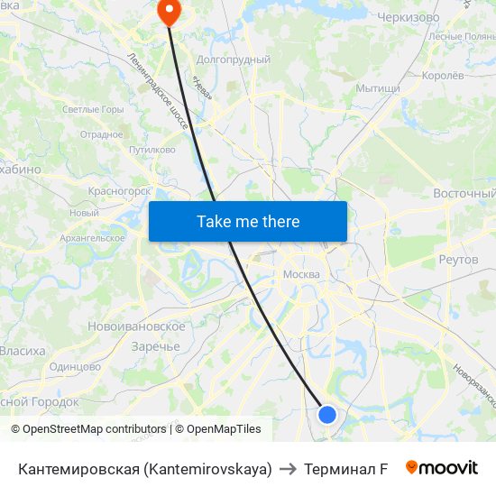 Кантемировская (Kantemirovskaya) to Терминал F map